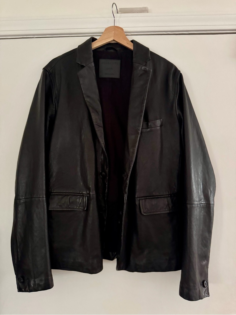 AllSaints Black Leather Blazer Jacket